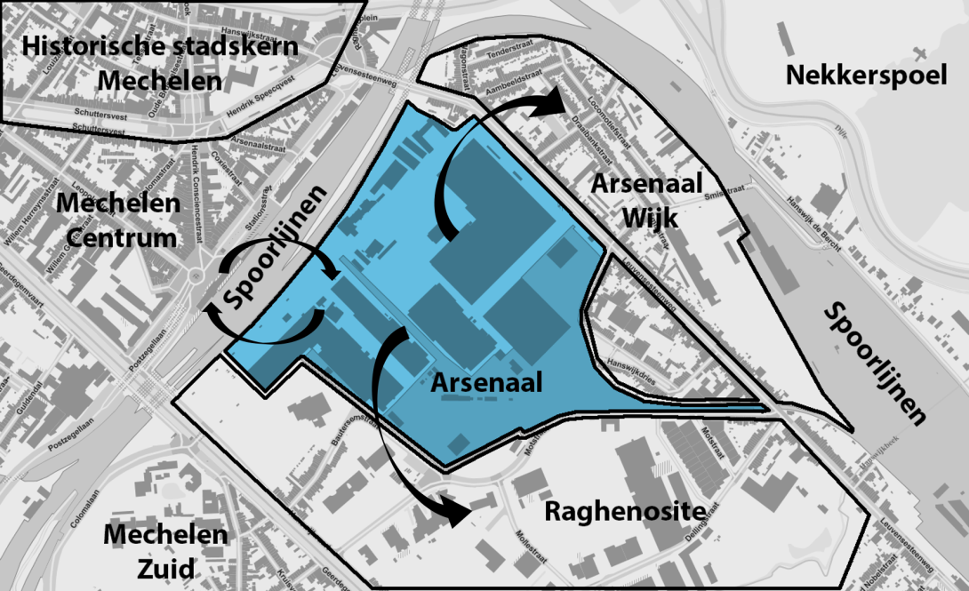 Tekening luchtplan Arsenaalsite en omgeving