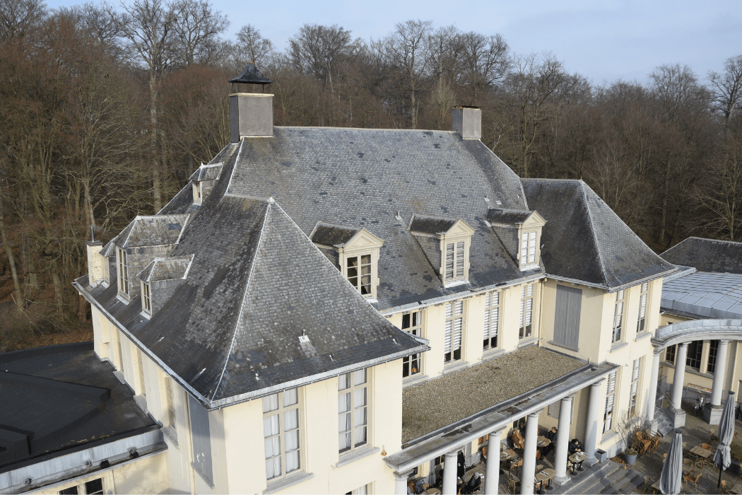 Kasteel Rivierenhof met focus op het dak